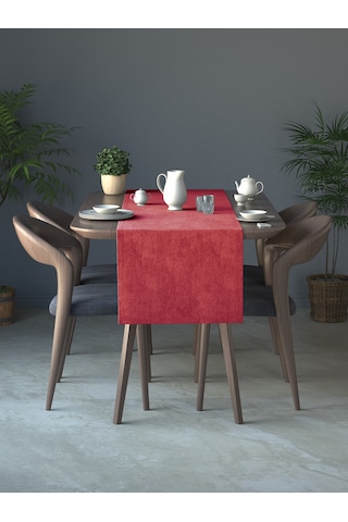 Kadife Dokulu Kırmızı Renk Yıl Başı Temalı Runner Daily Series 40 X 140 Kırmızı