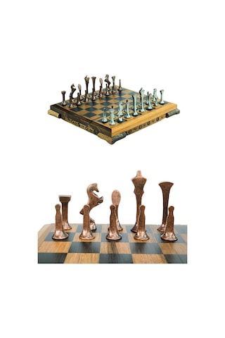 Mc53 Satranç Takımı El Yapımı Gerçek Ceviz Ağacı Satranç Tahtası Antik Metal Satranç Taşları
