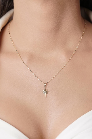 Fiyonk Kuyumculuk 14 Ayar Altın Işıltılı Aynalı Zincir Kuzey Yıldızı Kolye 001