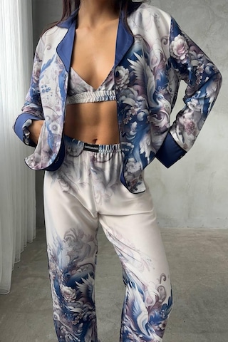 Gizotti D Acqua Saten Üçlü Pijama Takımı S Beyaz - Açık Mavi
