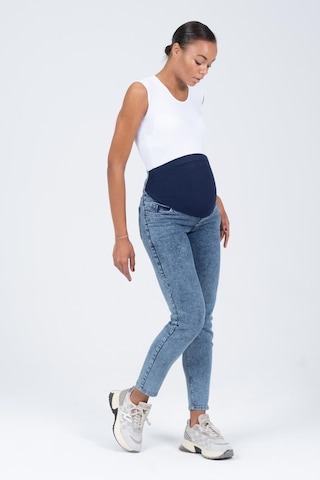 Busa Hamile Esnek Karın Bantlı Mom Fit Kot Pantolon Mavi