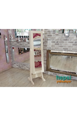 Ayna Denizi Klasik Model Krem Renk Ayaklı Boy Aynalı Takı Dolabı
