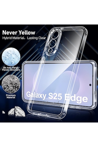Samsung Galaxy Uyumlu S25 Edge Kılıf Şeffaf Silikon + Ekran Koruyucu Cam