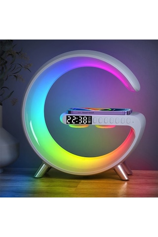 Ally 15W Kablosuz Şarj Standlı Bluetooth hoparlör RGB Gece Lamba Çok Renkli