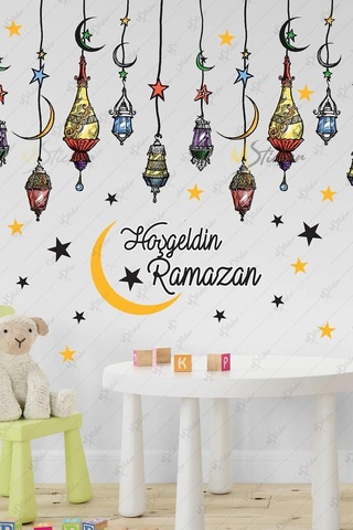 Hoşgeldin Ramazan Cam Duvar Sticker Seti - Ramazan Kutlama Çocuk Stickerı - Bayram Süsü Çok Renkli
