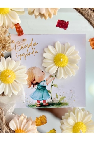 Bernami Mumluk Şamdanpinterest 25 Adet Özel Tasarlanmış Kart Ve Papatya Mum. Doğum Günü, Baby Shower, Bebek Doğum Hediyelik Diğer
