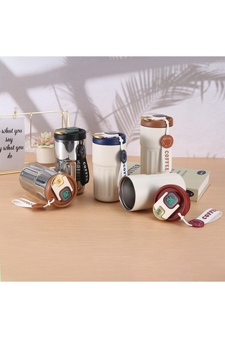 410/450Ml Paslanmaz Çelik Kahve Şişesi Kadın Basit Termos Bardak Erkek Taşınabilir Beraberindeki Soğuk Su Hediye Pot-450Ml Mavi