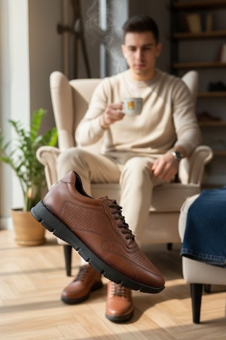 Enoch Hakiki Deri Lazer Delik Detaylı Erkek Sneaker Ortopedik Taban Taba