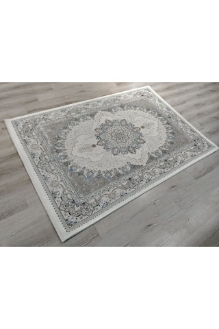 Vera Klasik Desenli Ipeksi Yumuşaklıkta Dokunmuş Makina Halısı 160x230 Cm Mavi Krem