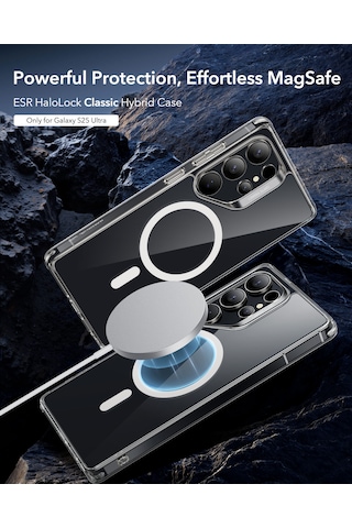 Samsung Uyumlu  S25 Ultra Halolock Magsafe Classic Hybrid Silikon Kılıf Buzlu Siyah Şeffaf