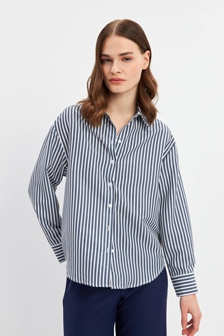 Stella Pulvis Lacivert Oversize Çizgili Gömlek Lacivert