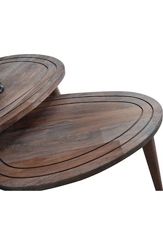 Favdecor Sweet Masif Doğal Ahşap Zigon Sehpa 2'li Set Koyu Ceviz