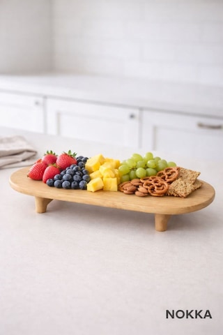 Bambu Ayaklı Oval Sunum Tabağı, Sunum Tepsisi 33x15 Cm Renksiz