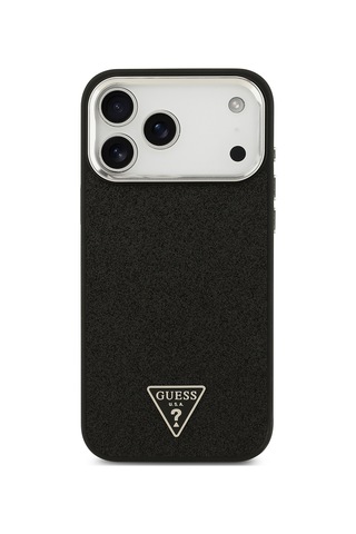 Apple Uyumlu iPhone 17 Pro Max Kılıf Guess Lisanslı M-safeli Metal Kamera Çerçeveli Üçgen Logolu Glitter Siyah Siyah