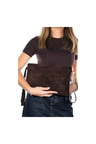 Morden Kahverengi Süet Hakiki Deri Kadın Clutch Çanta Kahverengi