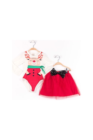 Denokids İncili Kız Çocuk Body Tüllü Kırmızı Etek Takım Renkli Çok Renkli