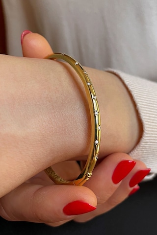 18k Altın Kaplamalı 925 Ayar Gümüş Yıldız Figürlü Kelepçe Bileklik - 45101201 Altın