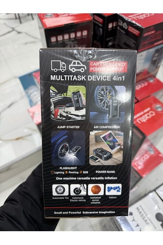 4in1 Akü Takviye Cihazı 16.000mah Akım Korumalı + Lastik Şişirme + Fener + Powerbank