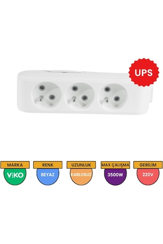Viko Multi-let 3'lü Grup Priz UPS Topraklı Çocuk Korumalı Klemensli Beyaz - 90110300