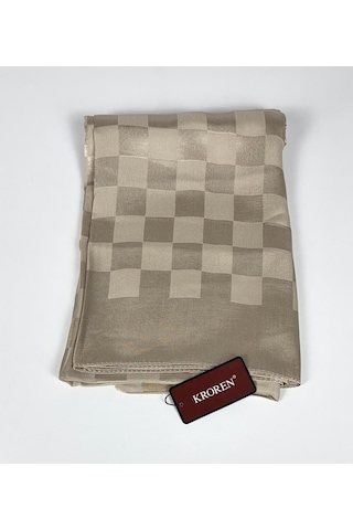Kroren Krep Jakarlı Dama Desen Şal - 70 X 190 - 7379 Vizon