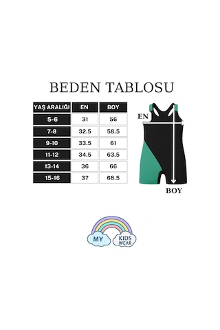 Kız Çocuk Deniz Yüzücü Mayoları 5-16 Yaş 11931 Siyah