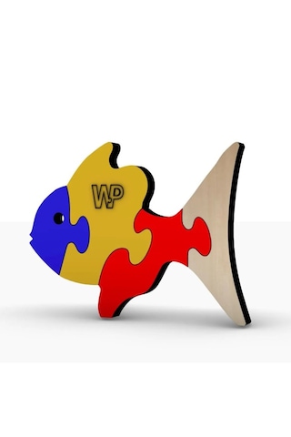 Masif Ahşap Puzzle Çocuklar İçin Boyanabilir Balık Boya Setli