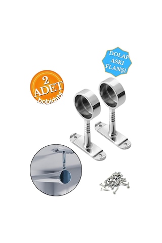 Krom Yuvarlak Mobilya Boru Askı Flanşı, Dolap Elbise Gardırop Askılık Borusu Aparatı, Metal, 2 Adet Diğer