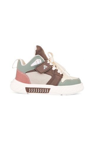 Nstil Unisex Çocuk Spor Ayakkabı Ortopedik Bağcıklı Cırtlı Desenli Kaymaz Taban Yürüyüş Sneaker 537 Bej - Kahverengi