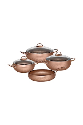 Espela - 3544 - 7 Parça - Bio Granit -tencere, Tava, Çeyiz Seti, Antrasit Renk Gövde - Bakır Detay Antrasit - Bakır