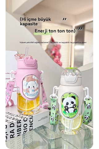 Çizgi Film Çocuk Mavi Pipetli Çift İçme Bardağı MAvi