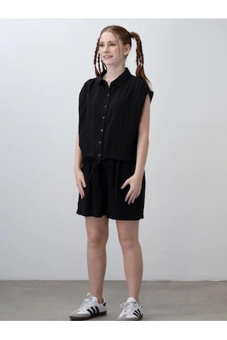 Kız Çocuk Müslin Şortlu Takım-15785 Siyah