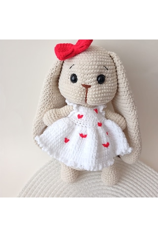 Amigurumi Uzun Kulaklı Tavşan Kırmızı - Beyaz