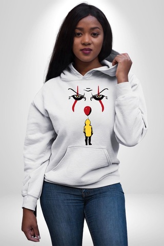 Pennywise Vs Georgie Korku Filmi Kadın Erkek Beyaz Kapüşonlu Sweatshirt Hoodie Beyaz