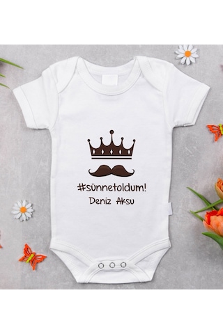 Bitmeyenkartus Bk Kids Isimli Sünnet Oldum Tasarımlı Bebek Body Zıbın - Model 1 Beyaz - Kahverengi