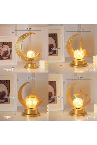 Novahub Ramazan Bayramı Gece Lambası Demir Ay Masa Lambası Mübarek Bayram Işığı Müslüman Tarzı Masa Dekor Lambası Diğer
