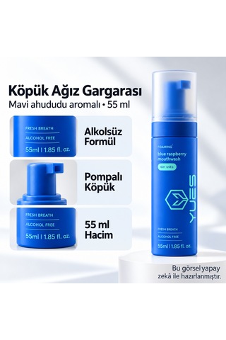 Yues Köpük Ağız Gargarası Alkolsüz Mavi Ahududu Aromalı 55 Ml