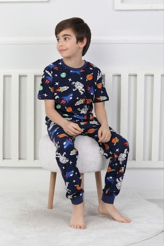 Bunny Hopp Erkek Çocuk Oyun Konsolu Desenli Kısa Kollu Yazlık Pijama Takımı %100 Pamuk Süprem Penye Lacivert