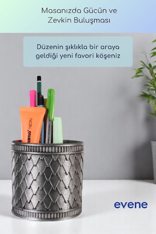 Kalemlik Masa Kalemliği Organizer Kalemlik Gümüş Eskitme Renk Model 87 Çok Renkli