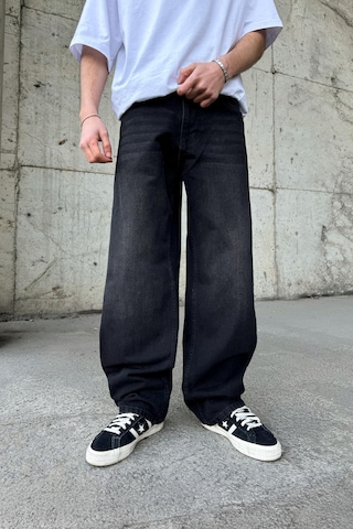 Flaw Çizgili Super Baggy Jean Siyah Siyah