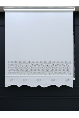 Lazer Etek İşlemeli Stor Perde - Beyaz - İthal Mat Kalın Stor Beyaz