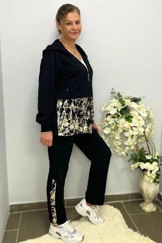 Mia Butik Kadın Siyah Varak Baskı Tasarımlı Takım Siyah