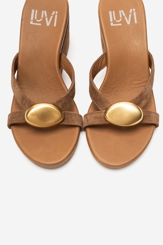 Luvi Shoes Caterına Toprak Süet Hakiki Deri Tokalı Kadın Dolgu Topuklu Terlik