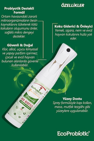 Probiyotikli Air Biotics Koku Giderici Sprey Hava Temizleyici Doğal Temiz Ekolojik Ortamlar 300ml+1 Litre Set
