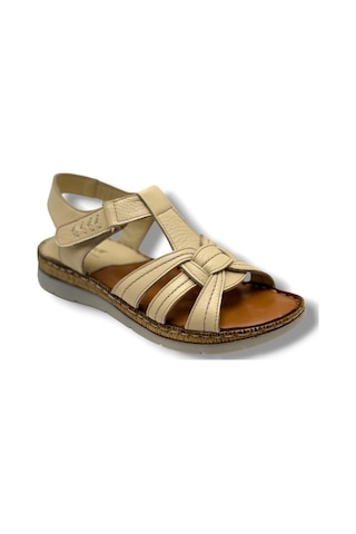 Ellanor S-050-26 Hakiki Deri Anatomik Taban Kadın Sandalet Bej