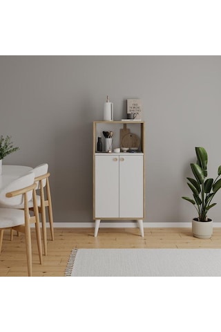 Just Home 2 Kapaklı Raflı Çok Amaçlı Dolap - Safir Meşe / Beyaz - 123x35x56 Cm Safir Meşe / Beyaz