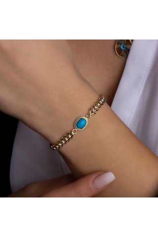 Altın Firuze Bileklik BL0041 Sarı Altın