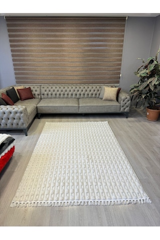 Aries Home Tavşan Tüyü Yumuşak Keçeleşmez Kaymaz Dekoratif Bella İthal Kalite Post Halı Krem