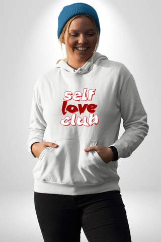 Kendini Sevme Kulübü Sokak Stili Kadın Erkek Beyaz Kapüşonlu Sweatshirt Hoodie Beyaz