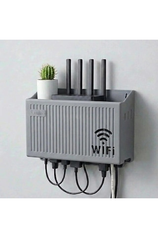 Duvar Tipi Wi-fi Modem Saklama Kutusu Gri - Kablo Düzenleyici Router Raf Organizer Bx40