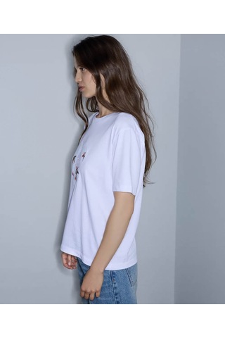 İpekyol Monogram Nakışlı Beyaz Kadın T-shirt Iw6260070172